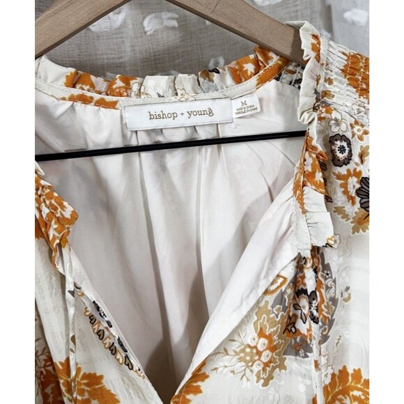 Bishop + Young Cream & Yellow Golden Print Marmont Mini Sun Dress Size M - Picture 4 of 6